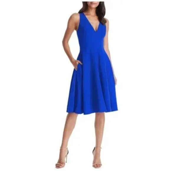 DRESS THE POPULATION Catalina Fit & Flare Cocktail Dress in Electric Blue Small - Picture 12 of 14